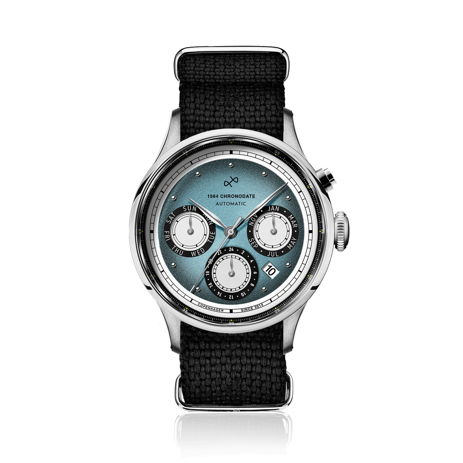 1564 Chronodate Automatic, Steel / Ice Blue & White