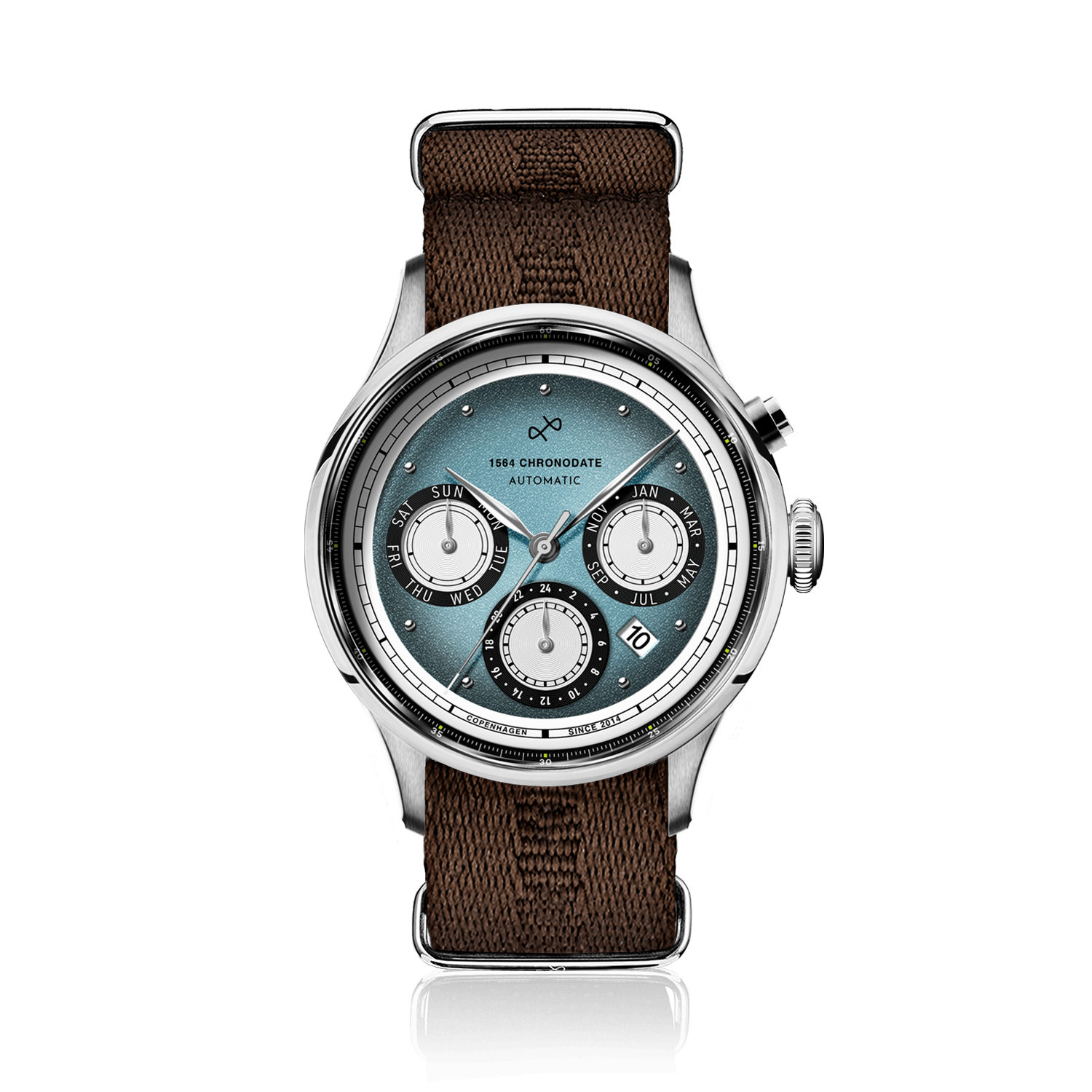 1564 Chronodate Automatic, Steel / Ice Blue & White