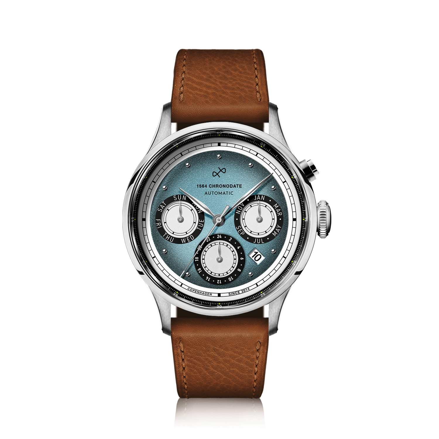 1564 Chronodate Automatic, Steel / Ice Blue & White