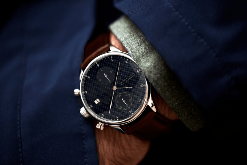 1815 Chronograph by AV86 vintage-inspired luxury chronograph with sapphire crystal, textured dial, and brown leather strap
