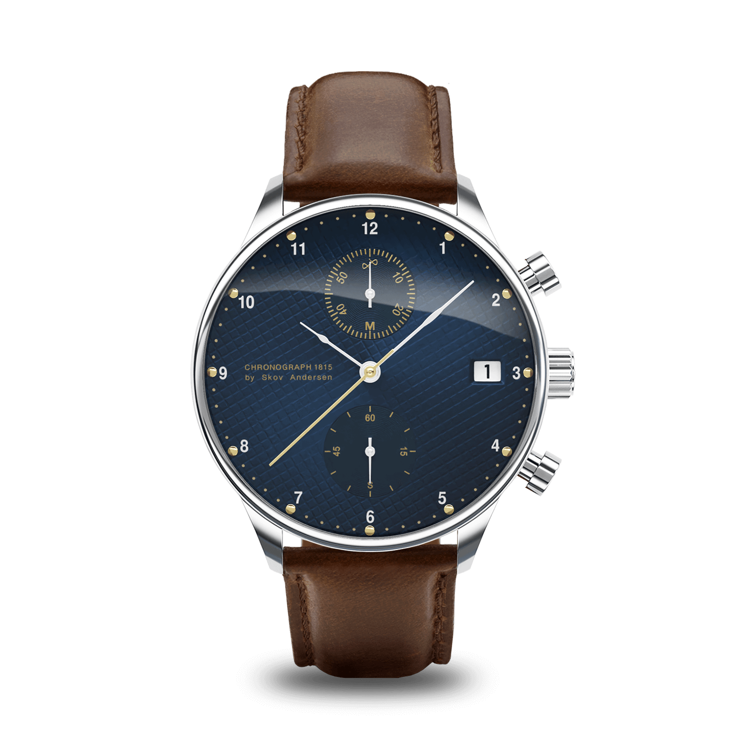 1815 Chronograph by AV86 with vintage-inspired dial, chronograph function, sapphire crystal, and brown leather strap