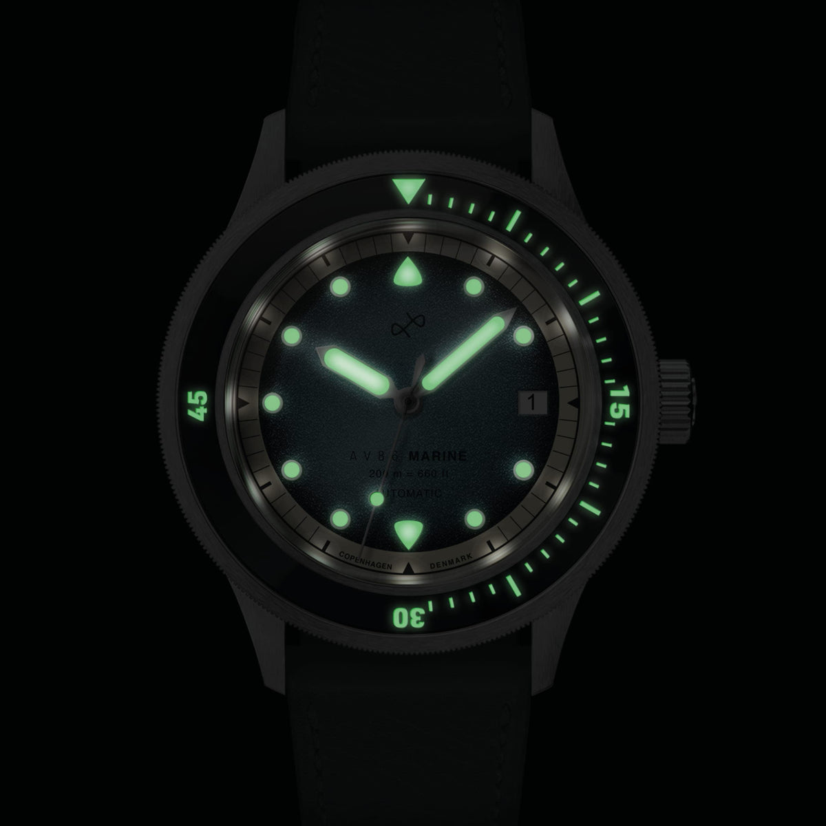 1956 Marine Automatic, Steel / Blue Fade with luminescent markers and hands by AV86 showcasing vintage-inspired design and horological excellence