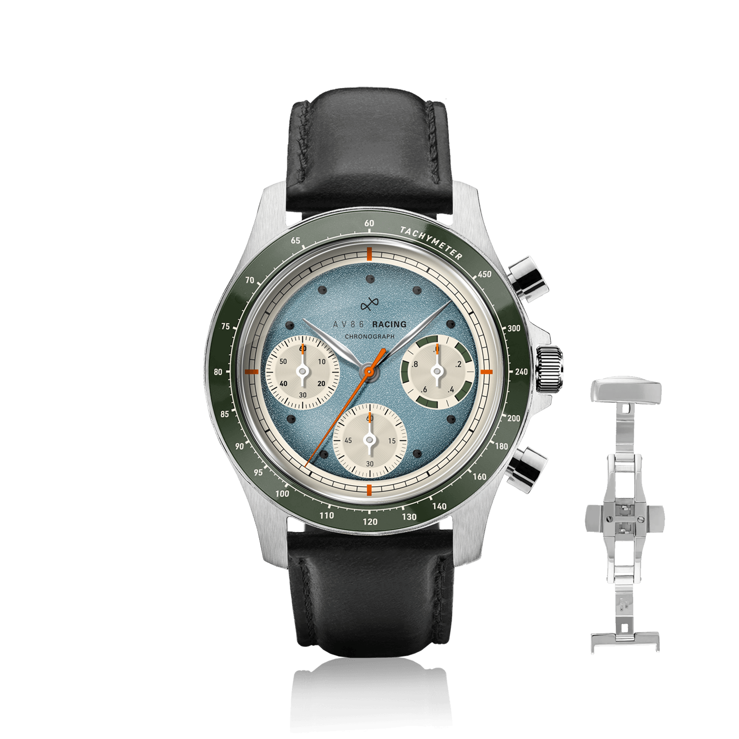 1960 Racing Chronograph, Steel / Sky Blue & Green