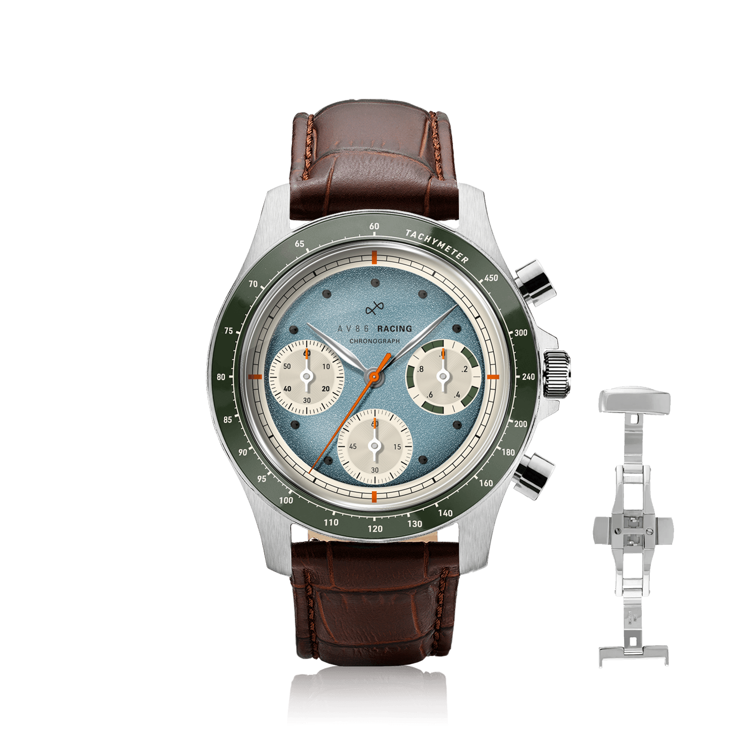 1960 Racing Chronograph, Steel / Sky Blue & Green