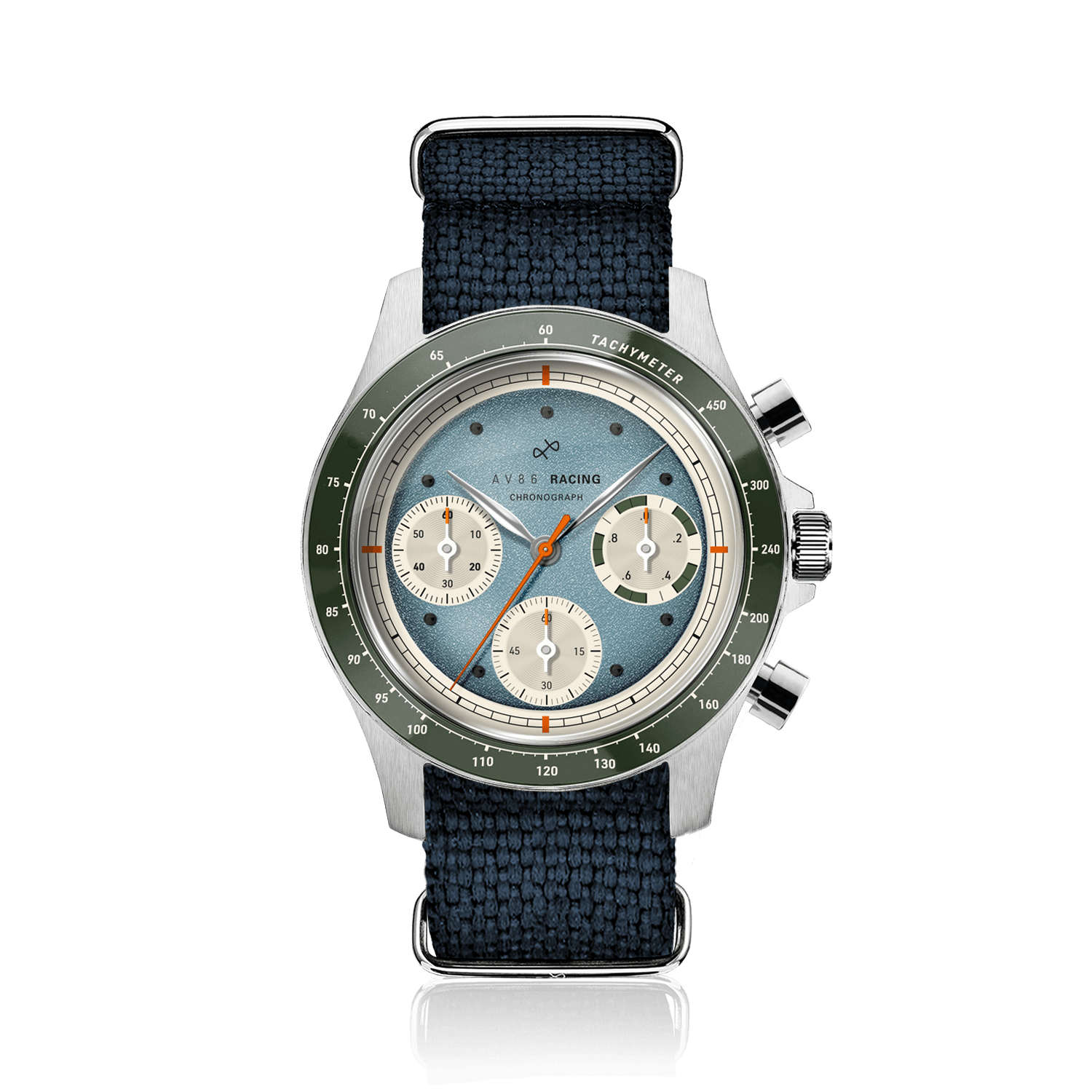 1960 Racing Chronograph, Steel / Sky Blue & Green