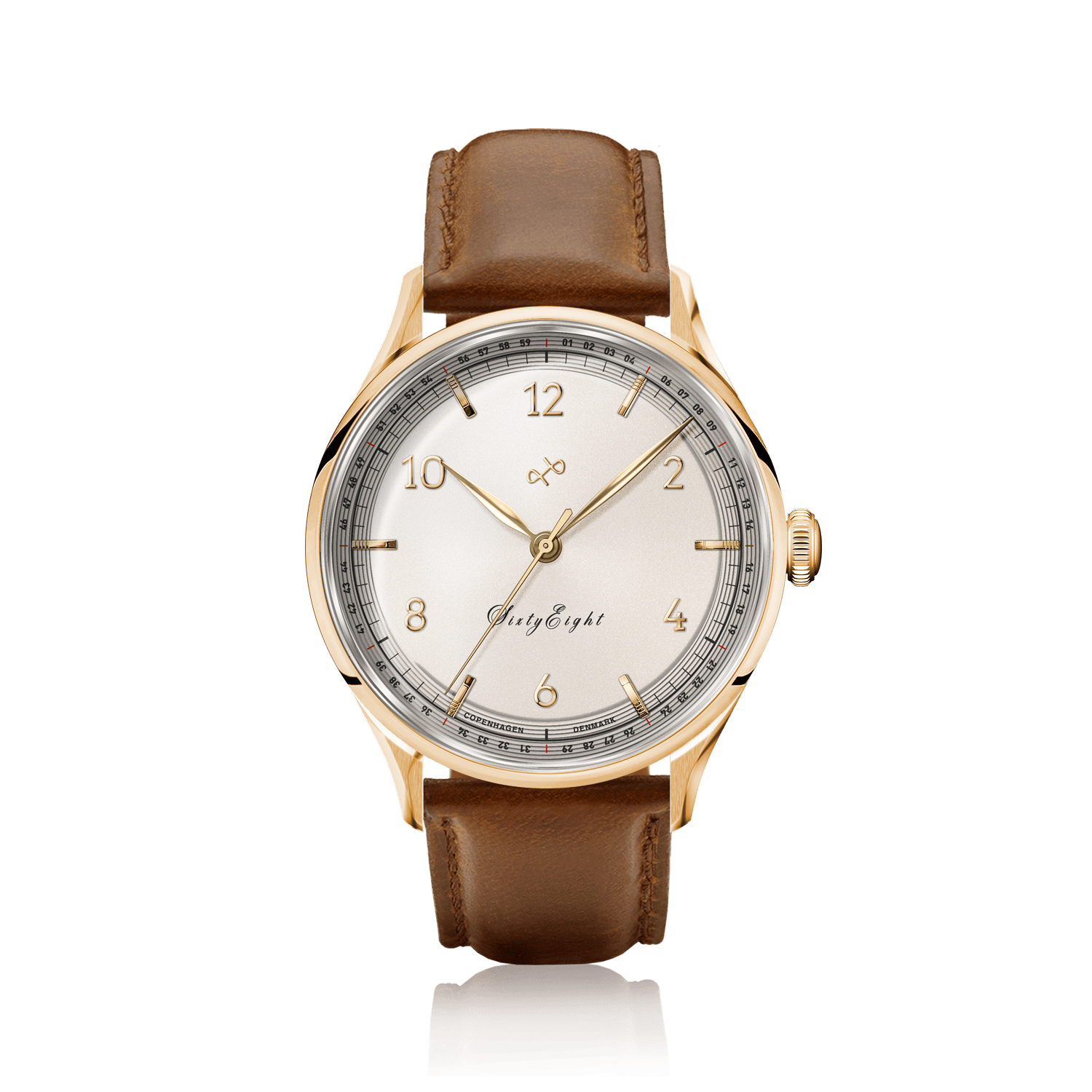 1968 Sixtyeight by AV86 vintage-inspired dress watch with sapphire crystal, refined dial, and brown leather strap