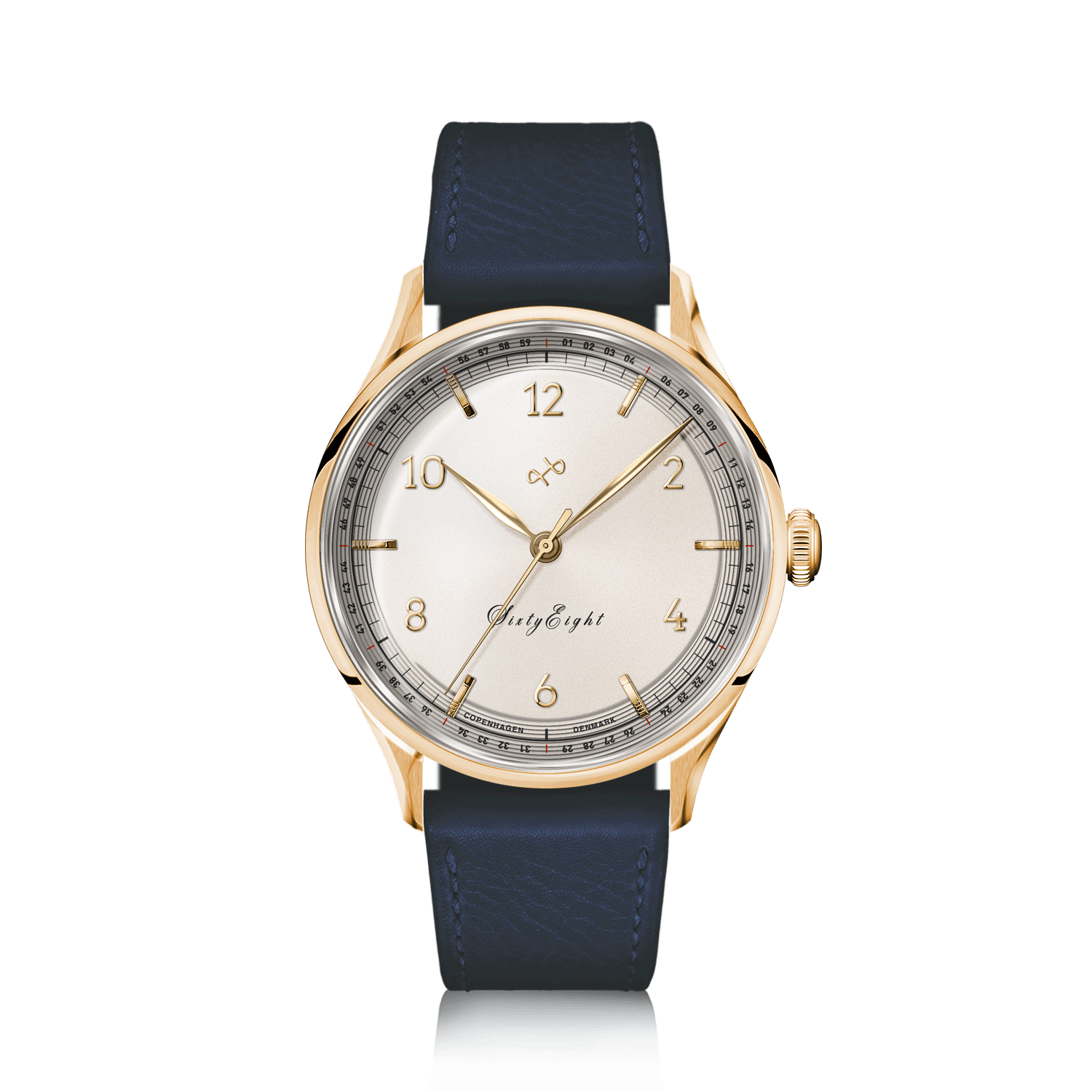 1968 Sixtyeight by AV86 vintage-inspired dress watch with quartz movement, sapphire crystal, and blue leather strap
