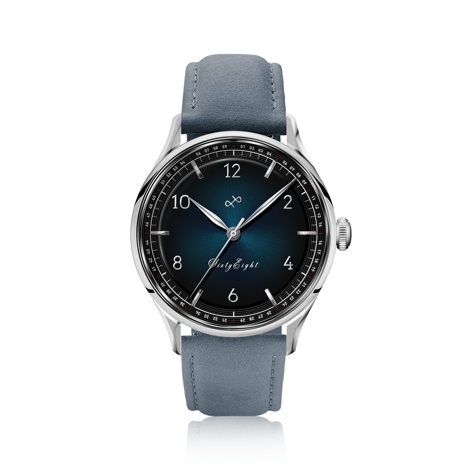 1968 Sixtyeight by AV86 vintage-inspired dress watch with sunray dial, sapphire crystal, and smooth leather strap