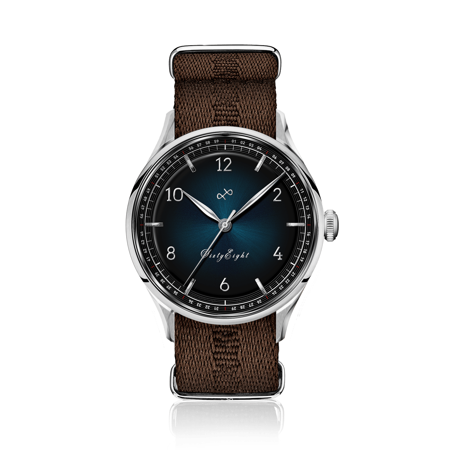 1968 Sixtyeight by AV86 vintage-inspired dress watch with sapphire crystal, sunray dial, and textured fabric strap