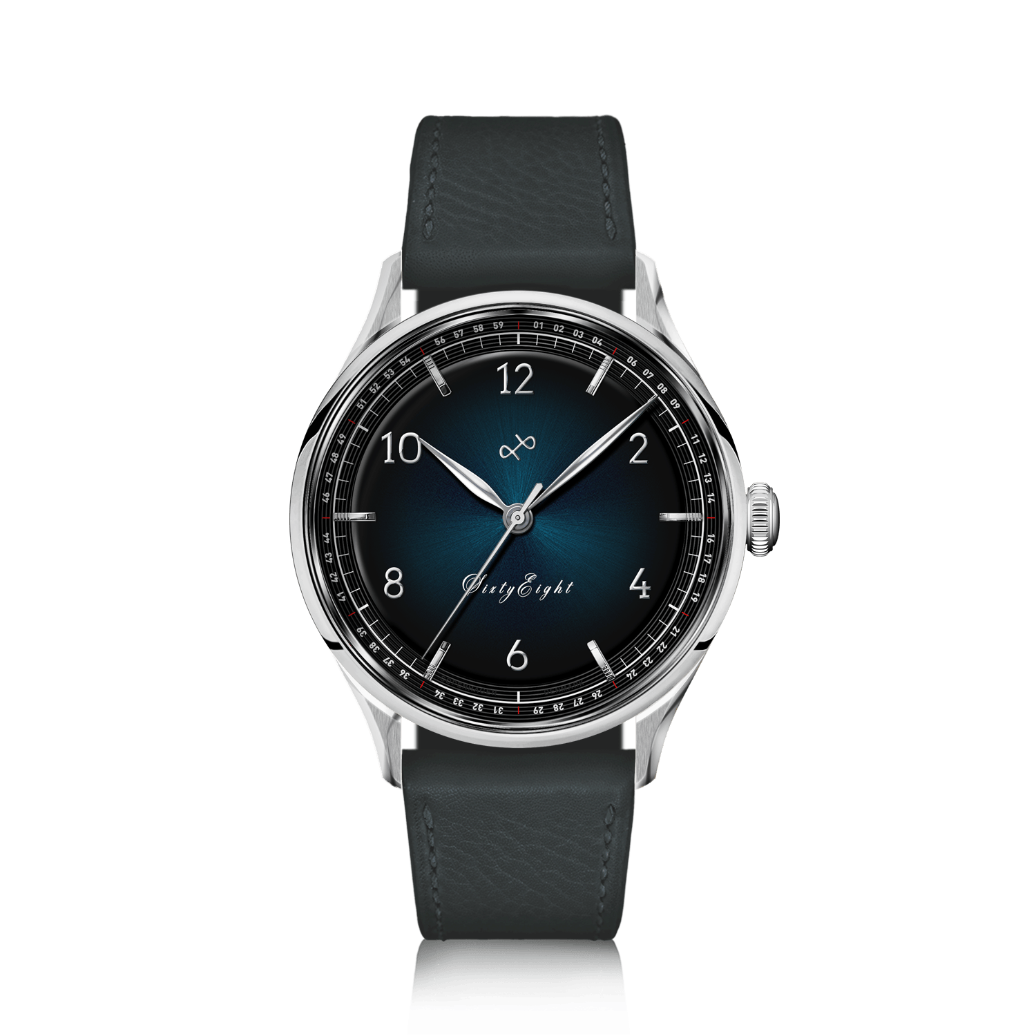 1968 Sixtyeight by AV86 vintage-inspired dress watch with sapphire crystal, textured dial, and black leather strap