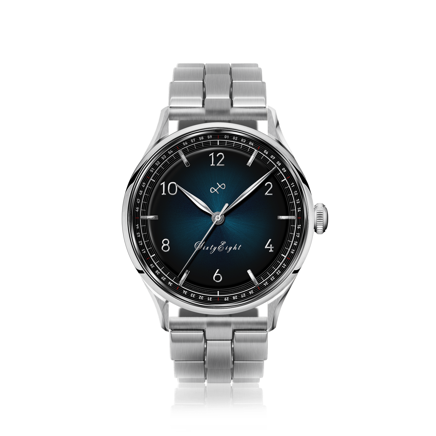 1968 Sixtyeight by AV86 luxury vintage-inspired dress watch with sapphire crystal, sunray dial, and stainless steel bracelet strap