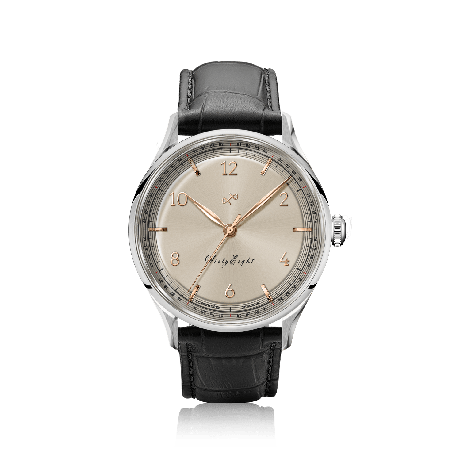 1968 Sixtyeight by AV86 vintage-inspired dress watch with sapphire crystal, elegant dial, and black leather strap