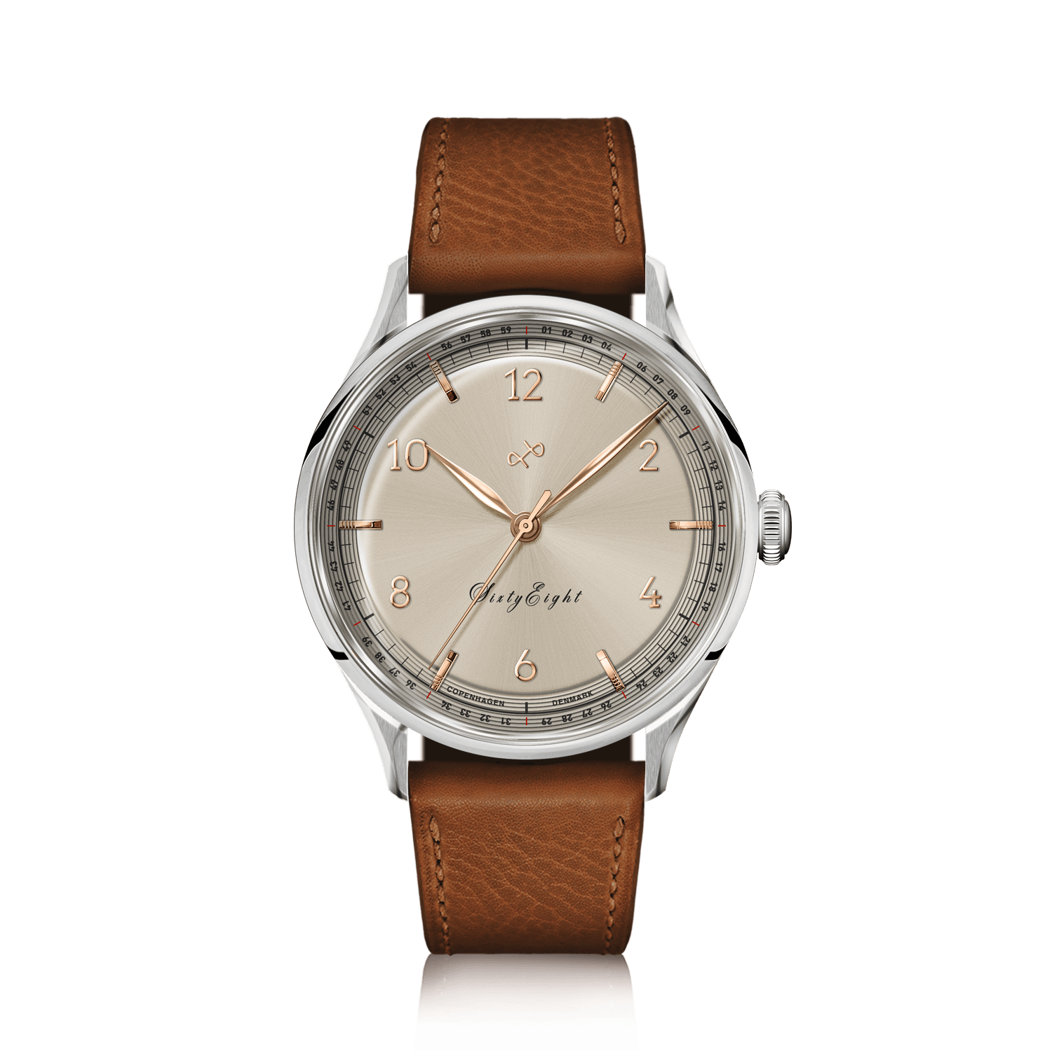 1968 Sixtyeight by AV86 vintage-inspired dress watch with sapphire crystal, minimalist dial, and brown leather strap