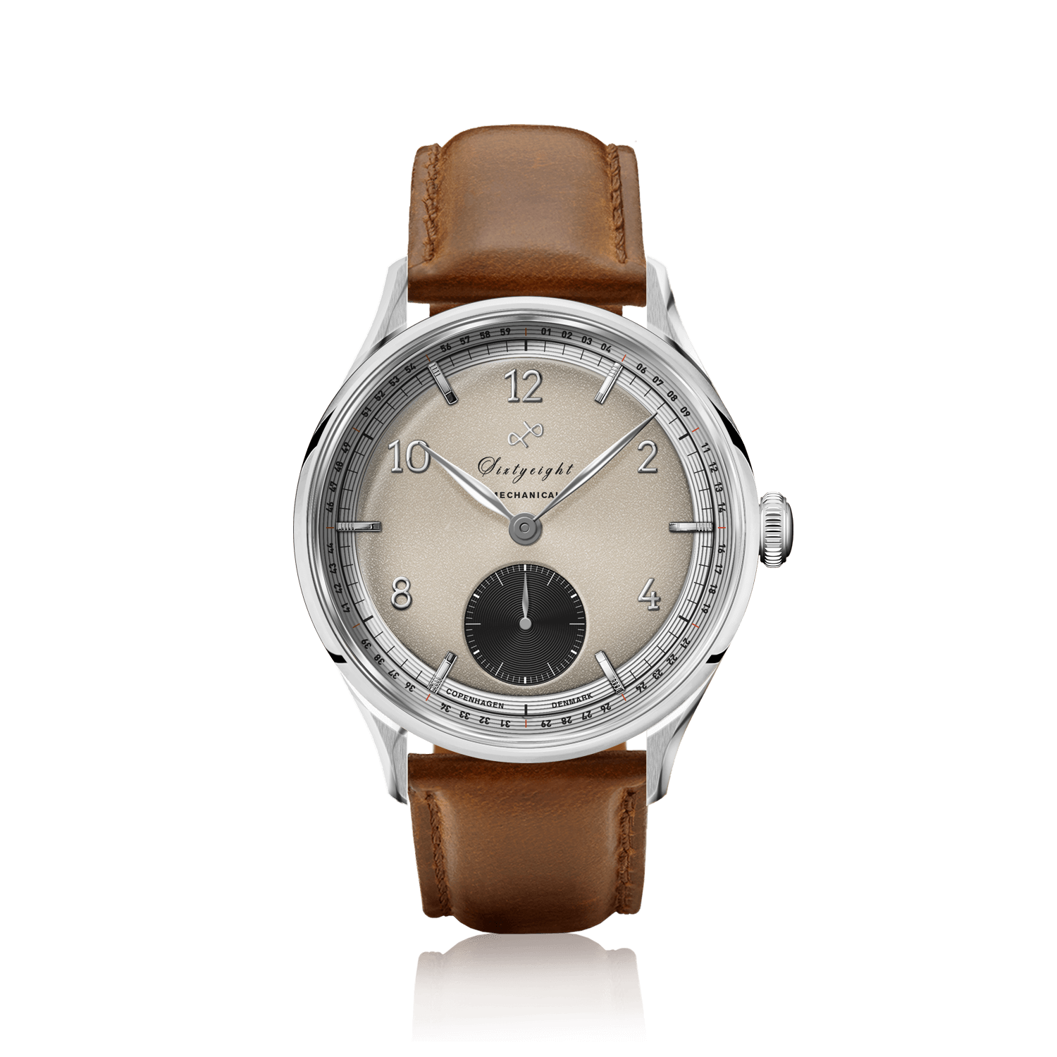 1968 Mechanical (Hand-Wound) by AV86 luxury vintage-inspired watch with mechanical movement, sand dial, and brown leather strap