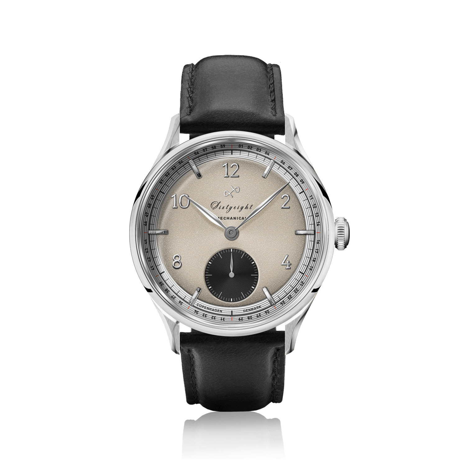 1968 Mechanical (Hand-Wound) by AV86 luxury vintage-inspired dress watch with mechanical movement and black leather strap