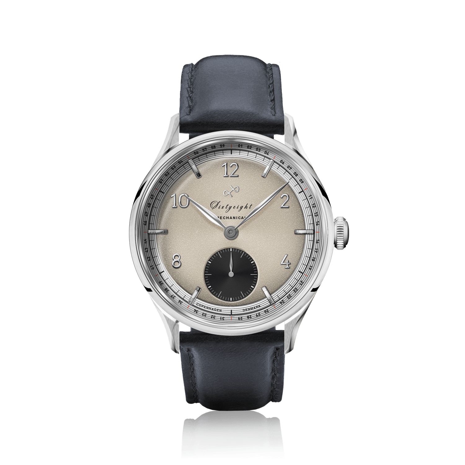 1968 Mechanical (Hand-Wound) by AV86 with vintage-inspired dial, small seconds subdial, sapphire crystal, and black leather strap