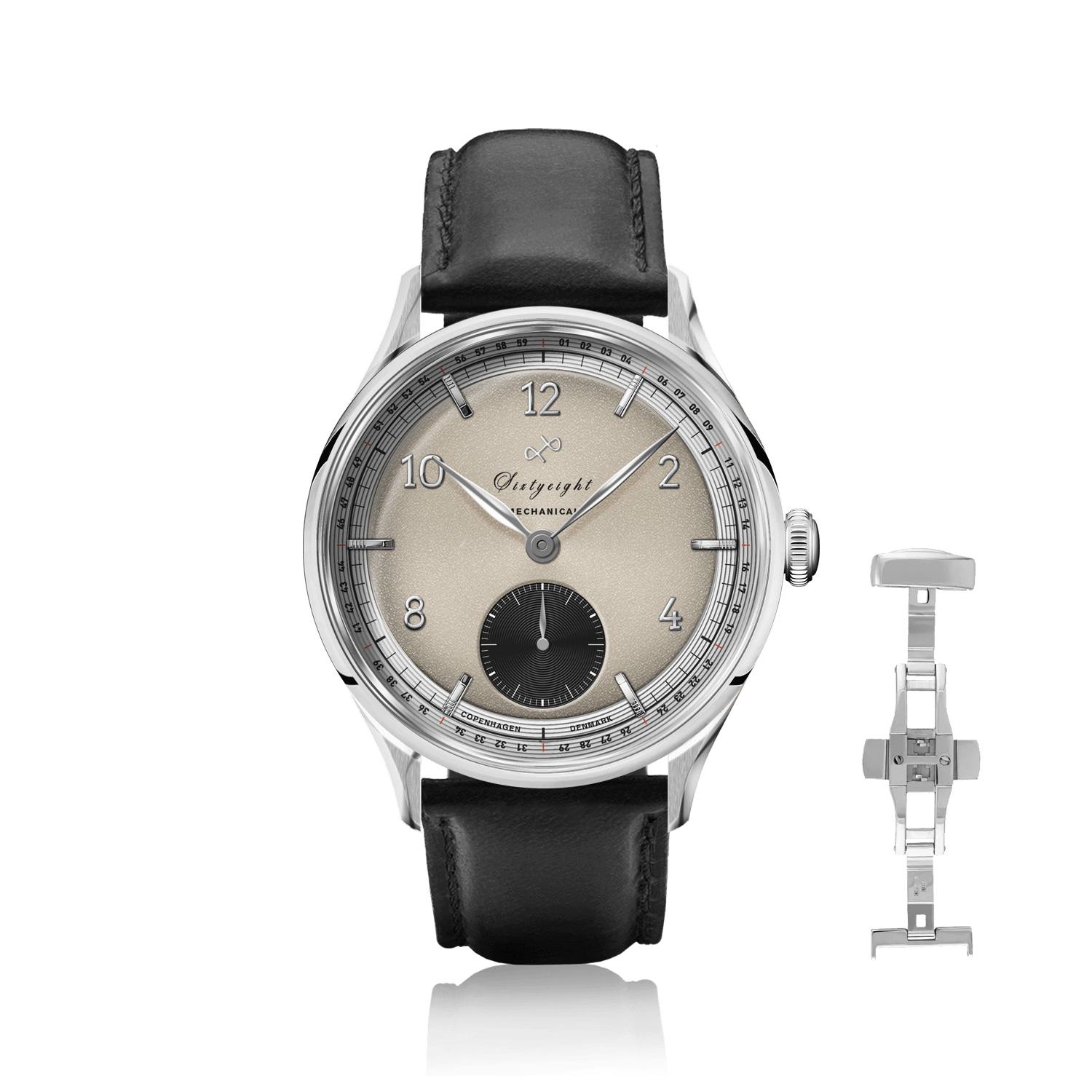 1968 Mechanical (Hand-Wound) by AV86 vintage-inspired dress watch with mechanical movement, sapphire crystal, and black leather strap