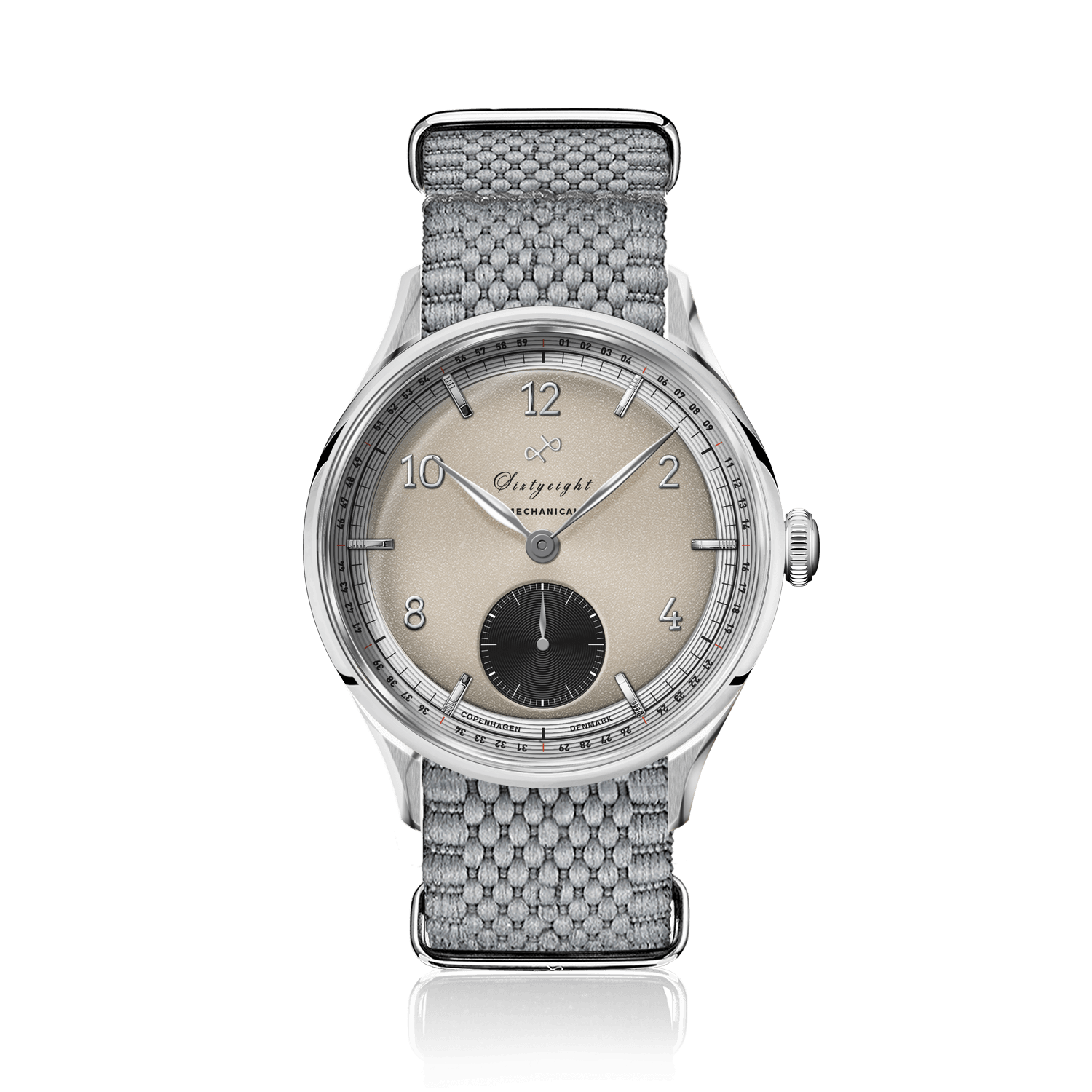 1968 Mechanical (Hand-Wound) by AV86 vintage-inspired dress watch with mechanical movement, textured dial, and woven fabric strap