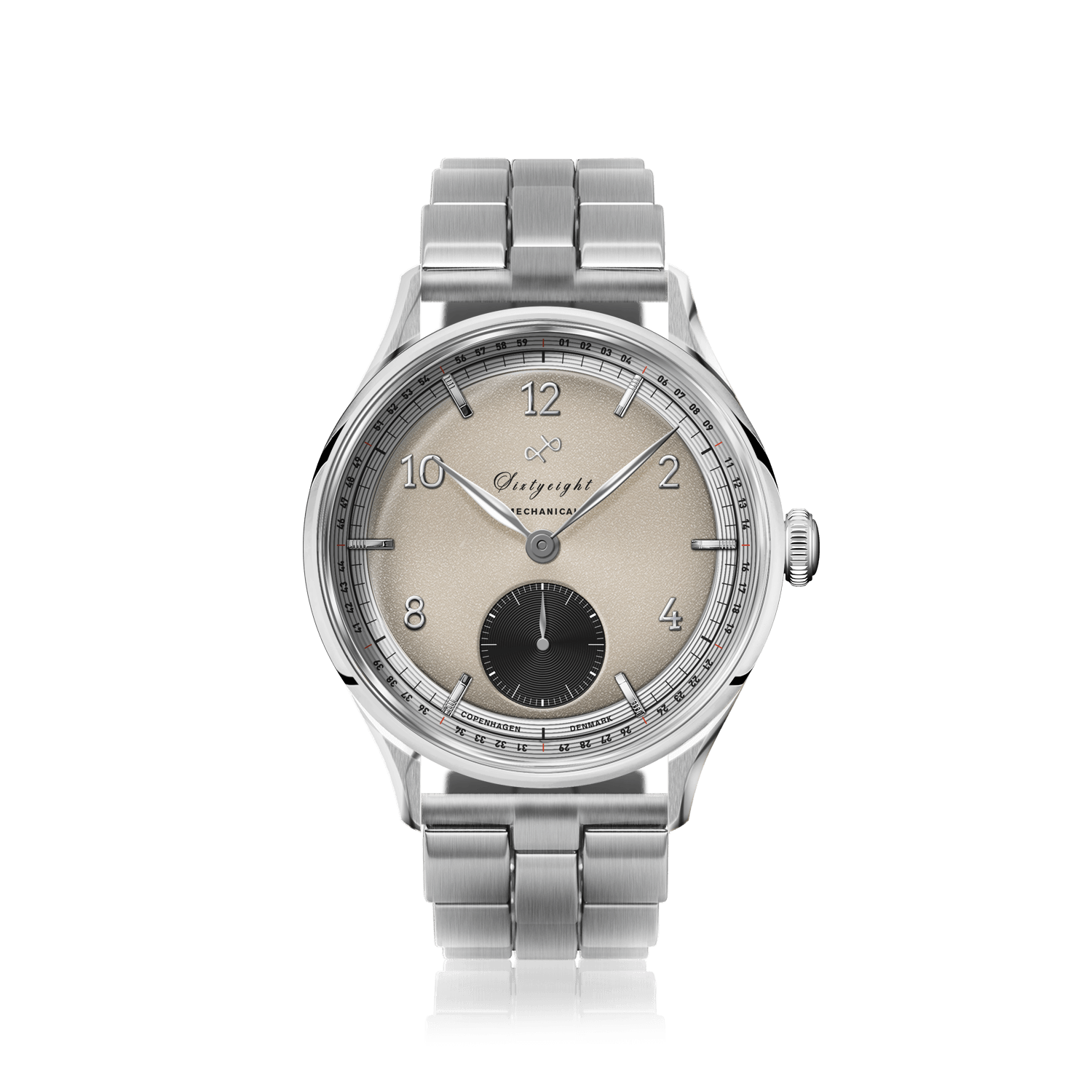 1968 Mechanical (Hand-Wound) by AV86 vintage-inspired dress watch with mechanical movement, stainless steel case, and metal bracelet strap