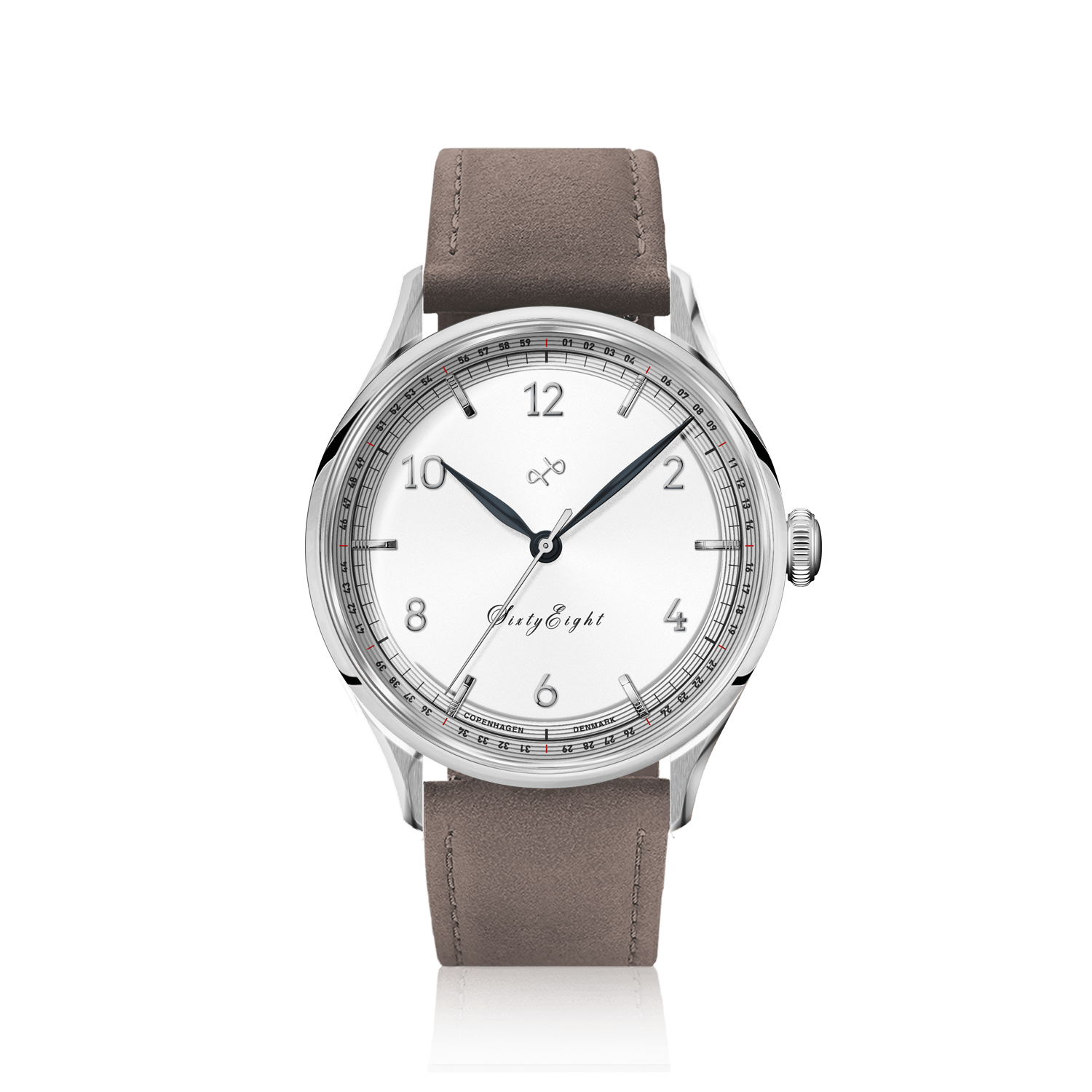 1968 Sixtyeight by AV86 vintage-inspired dress watch with sapphire crystal, delicate dial, and taupe leather strap