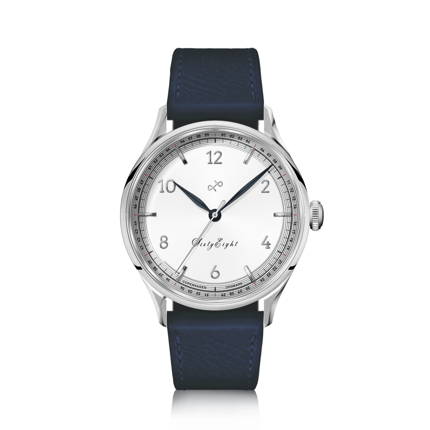 1968 Sixtyeight by AV86 luxury dress watch with vintage-inspired dial, sapphire crystal, and blue leather strap