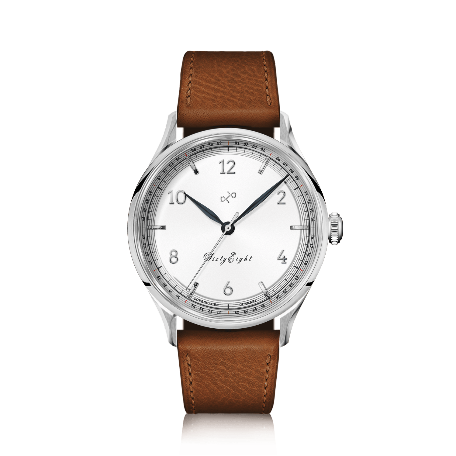 1968 Sixtyeight by AV86 vintage-inspired dress watch with sapphire crystal, minimalist dial, and brown leather strap