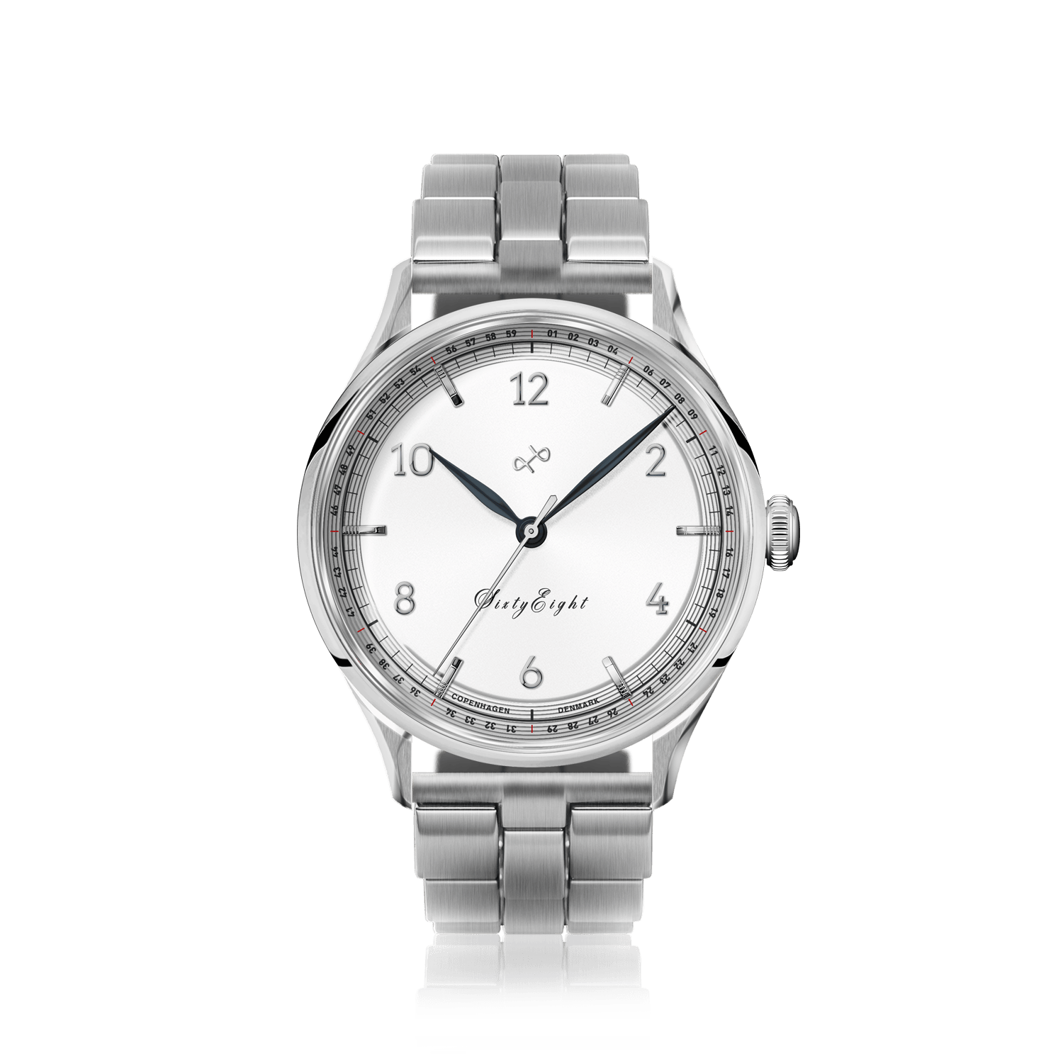 1968 Sixtyeight by AV86 vintage-inspired dress watch with minimalist dial, sapphire crystal, and stainless steel bracelet strap