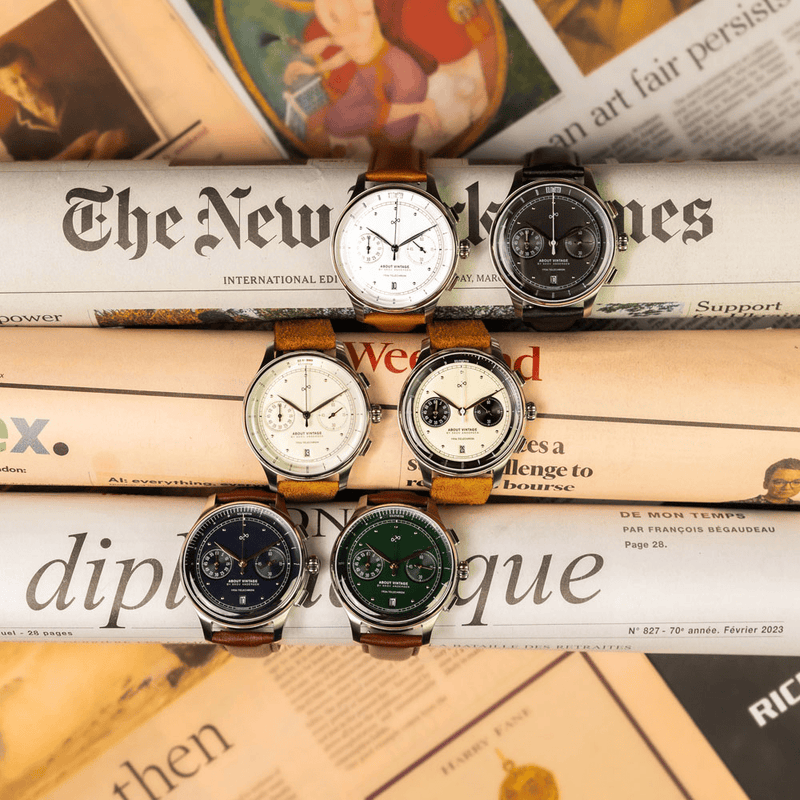1934 Telechron by AV86 luxury chronograph with sapphire crystal, telemeter scale, vintage-inspired dial, and leather strap