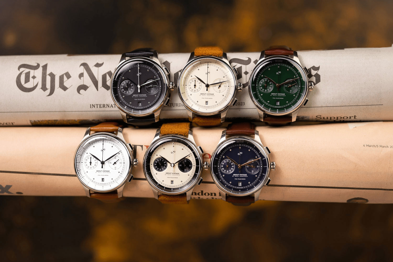 1934 Telechron by AV86 luxury chronograph watch with telemeter, sapphire crystal, vintage-inspired dial, and leather strap collection