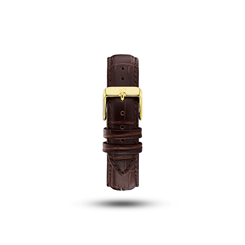 Leather - Brown Croco two-piece high-quality leather strap with engraved AV86 branding and gold-plated pin buckle
