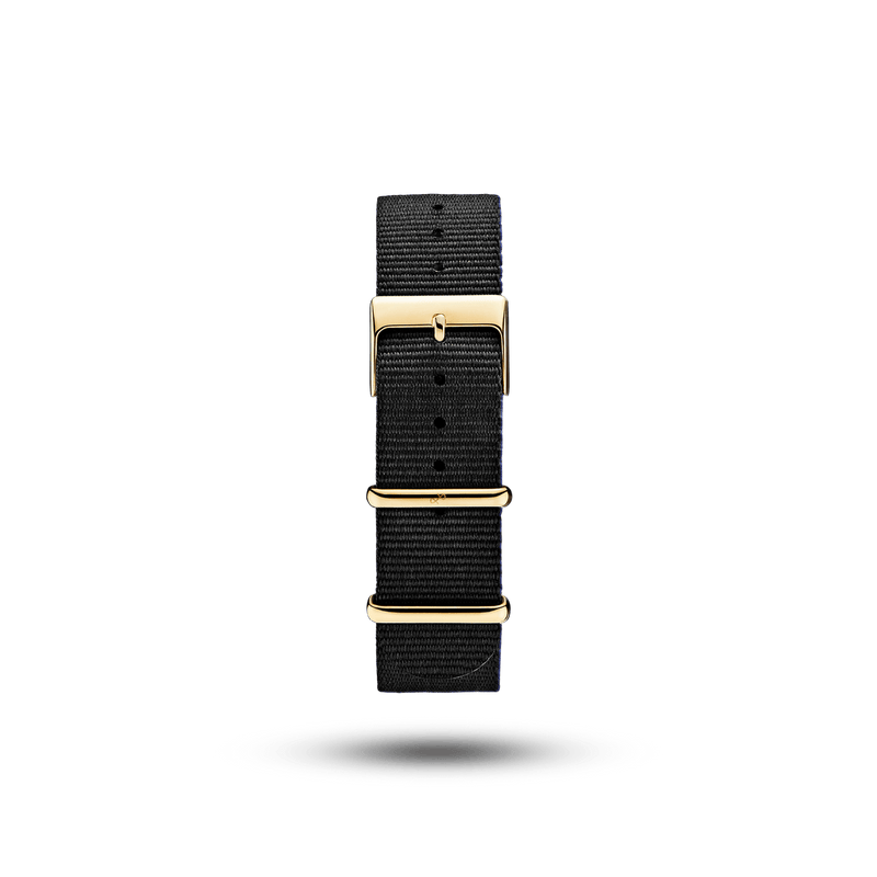 Nato - Black nylon strap by AV86 with quick-release spring bars and stainless steel pin buckle, Scandinavian minimalist design