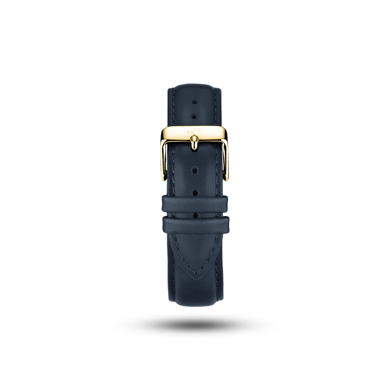 Leather - Dark Blue premium two-piece strap by AV86 with engraved branding and gold-plated pin buckle, Scandinavian craftsmanship