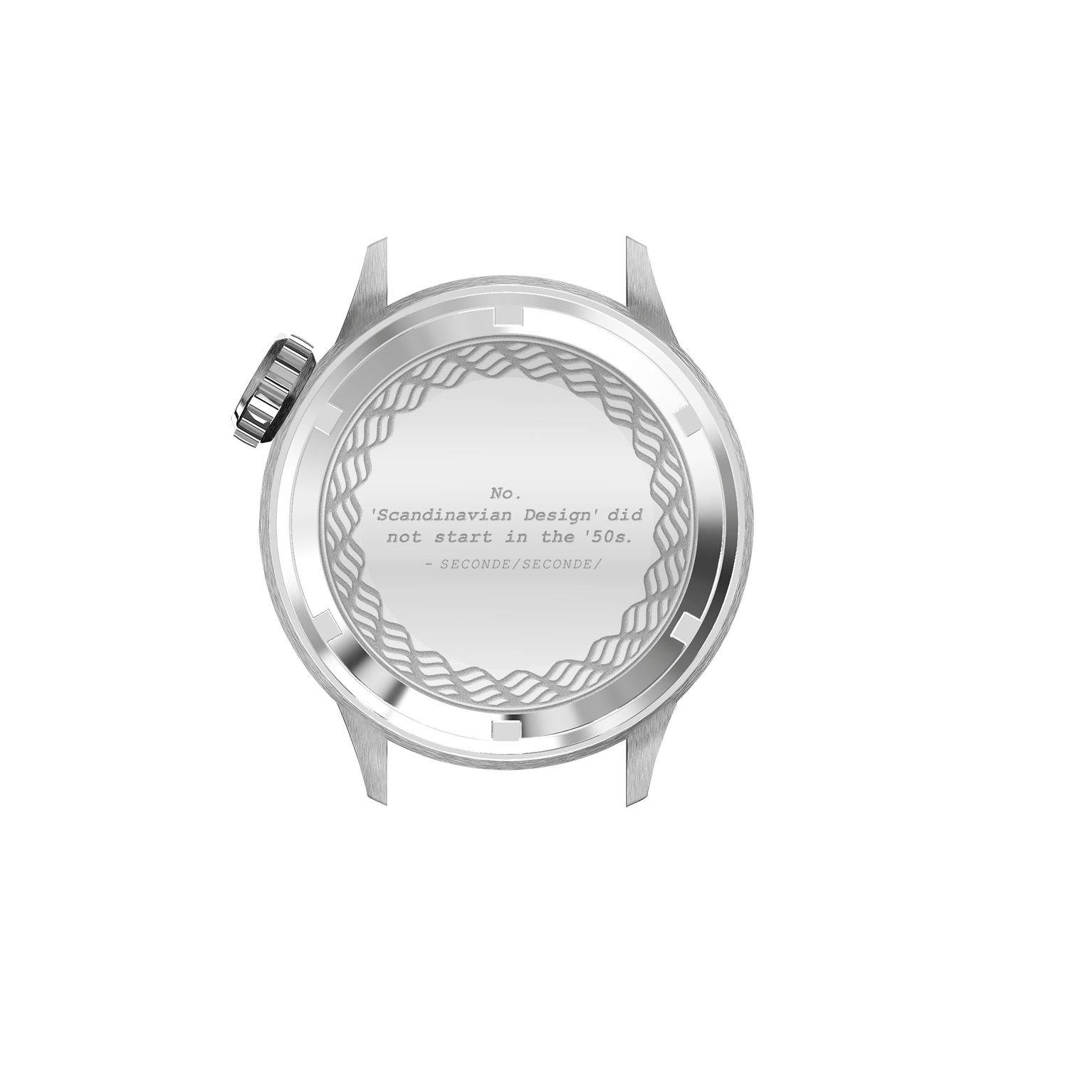 956 Marine Automatic, Seconde / Seconde by AV86 with stainless steel case back featuring engraved Scandinavian design quote and signature detail