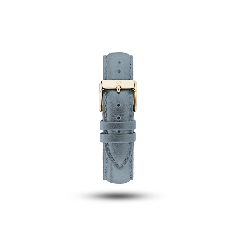 Suede - Blue leather watch strap with gold buckle by AV86, featuring a smooth suede texture and elegant craftsmanship.