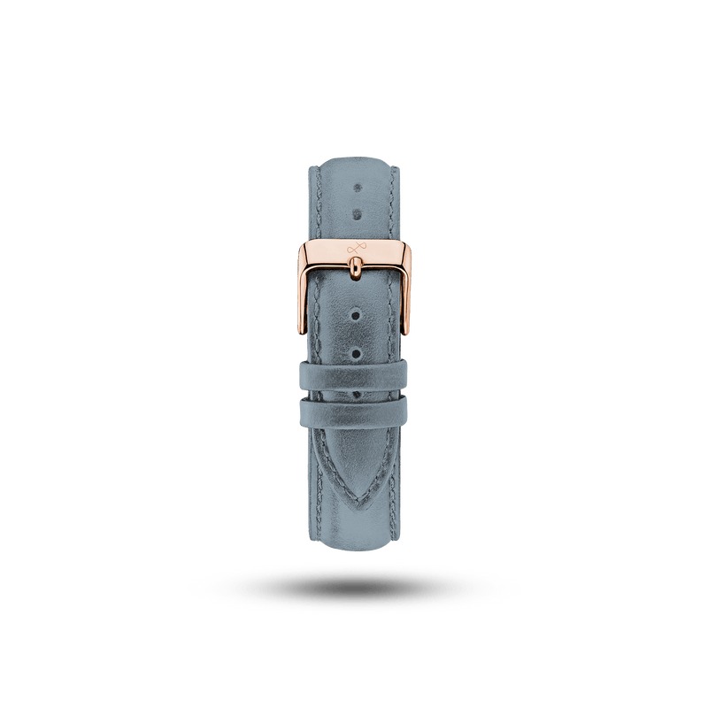 Suede - Blue watch strap with rose gold buckle by AV86, featuring Danish design and premium leather craftsmanship.