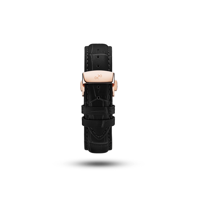 Butterfly Clasp - Black Croco two-piece high-quality leather strap with engraved clasp by AV86 Nordic Minimalism luxury design