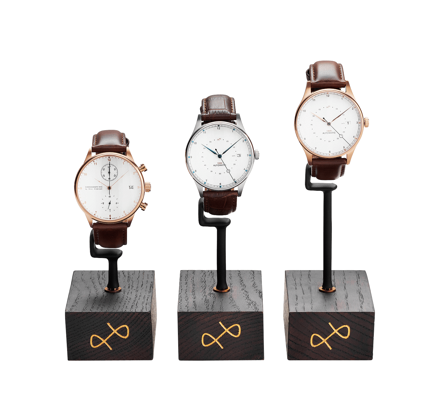 C-clip set (3 pcs.) by AV86 includes vintage-inspired chronograph and dress watches with leather straps and minimalist dials