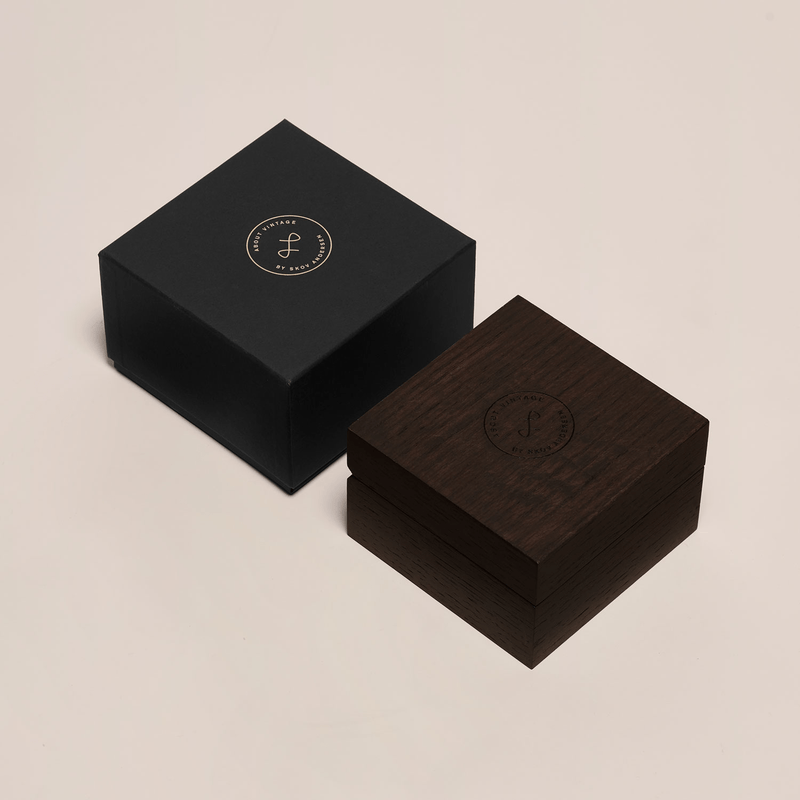 1956 Marine Automatic by AV86 with minimalist wooden and black packaging boxes featuring embossed brand logos