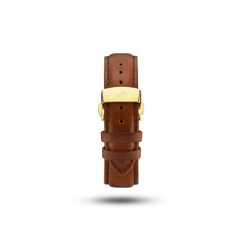 Butterfly Clasp - Brown by AV86 high-quality brown leather strap with gold plated butterfly clasp and embossed logo detail