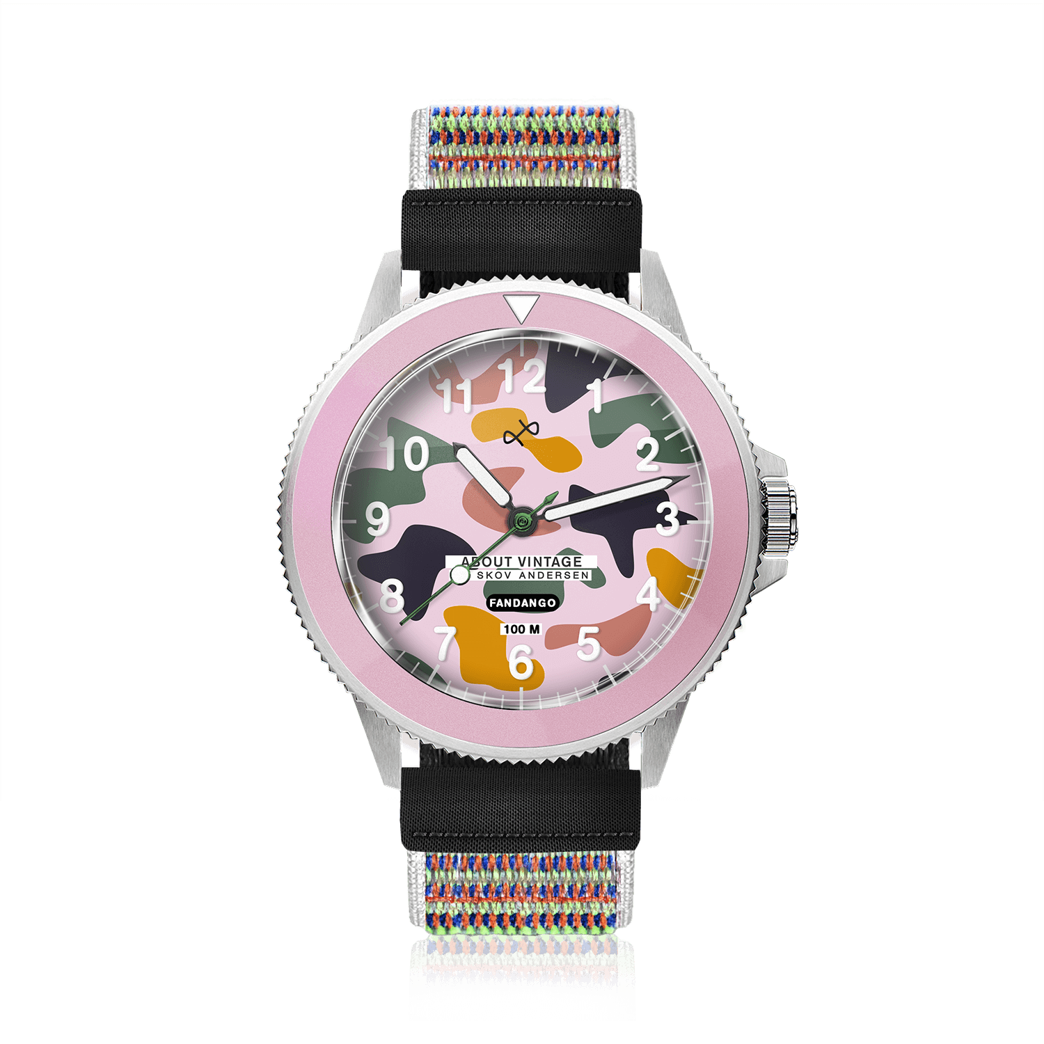 Fandango 'IBI', Pink / Army by AV86 kids watch with luminous dial, easy velcro strap, and durable stainless steel case