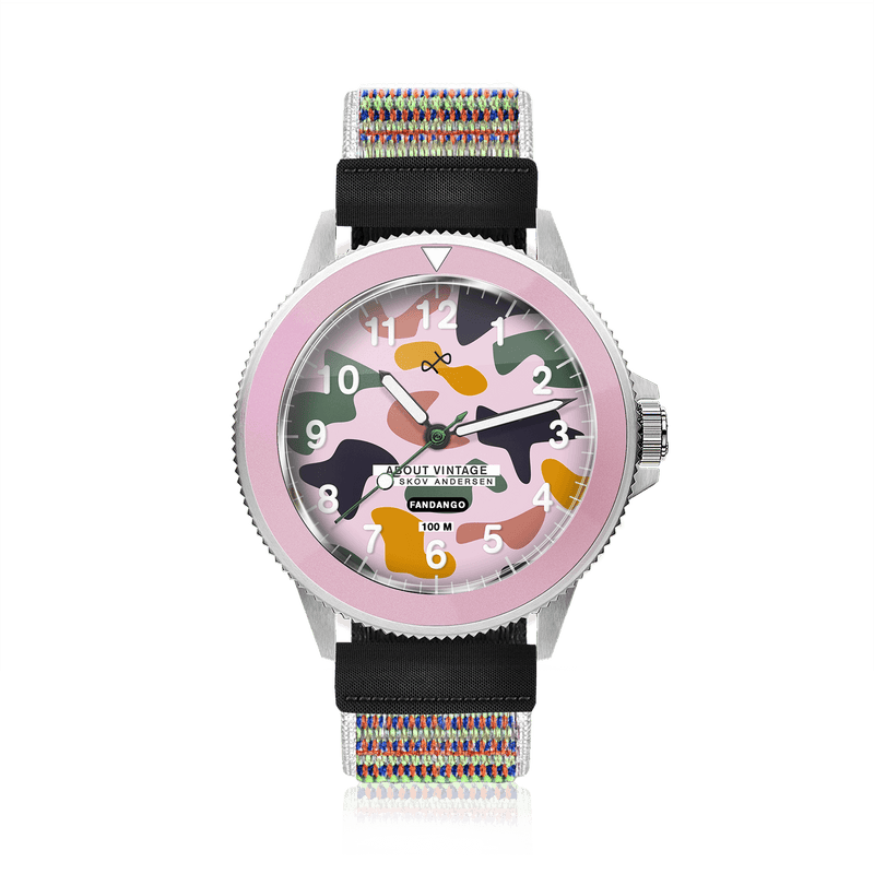 Fandango 'IBI', Pink / Army by AV86 kids watch with luminous dial, easy velcro strap, and durable stainless steel case