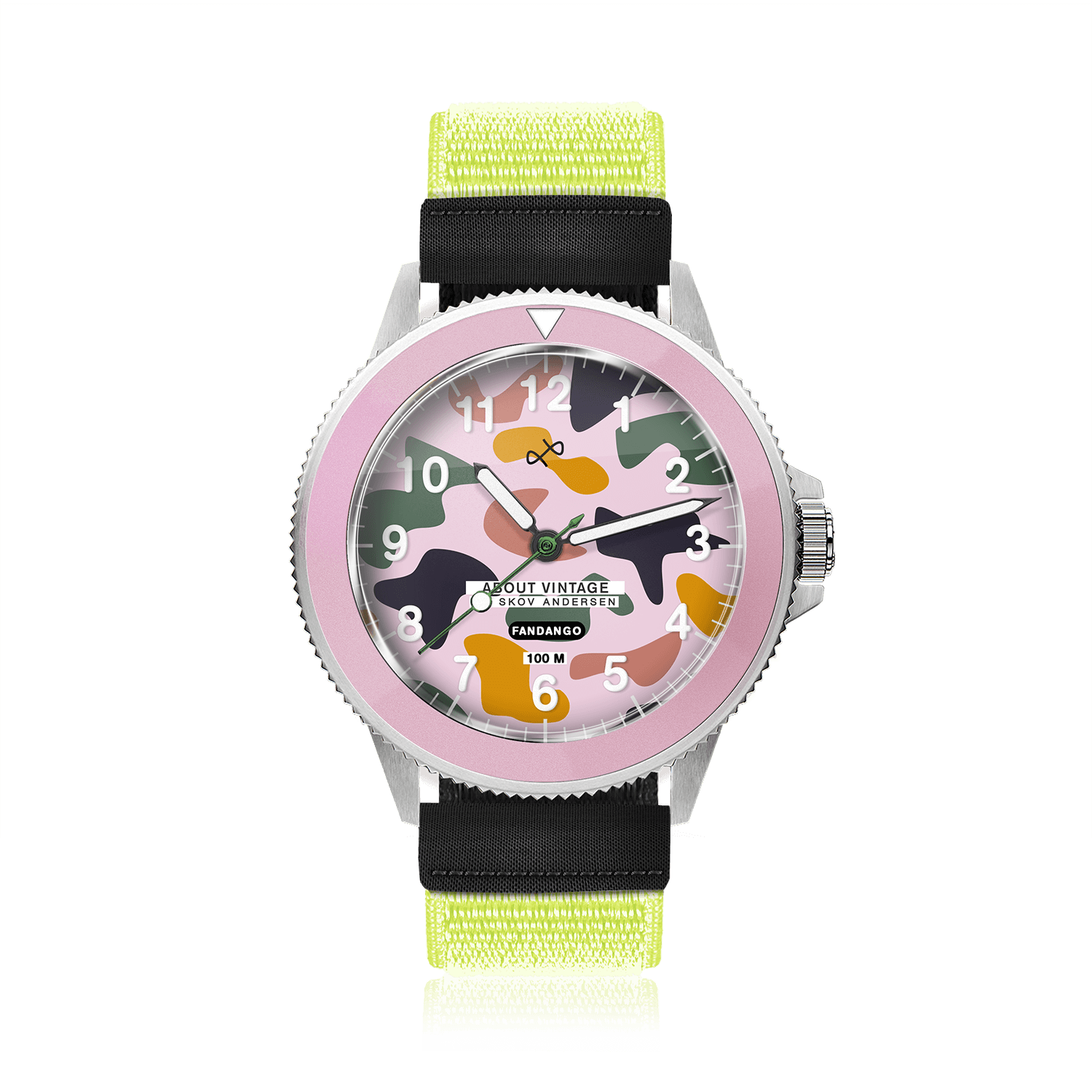 Fandango 'IBI', Pink / Army by AV86 kids watch with luminous big numbers, velcro strap, and camouflage-inspired dial design