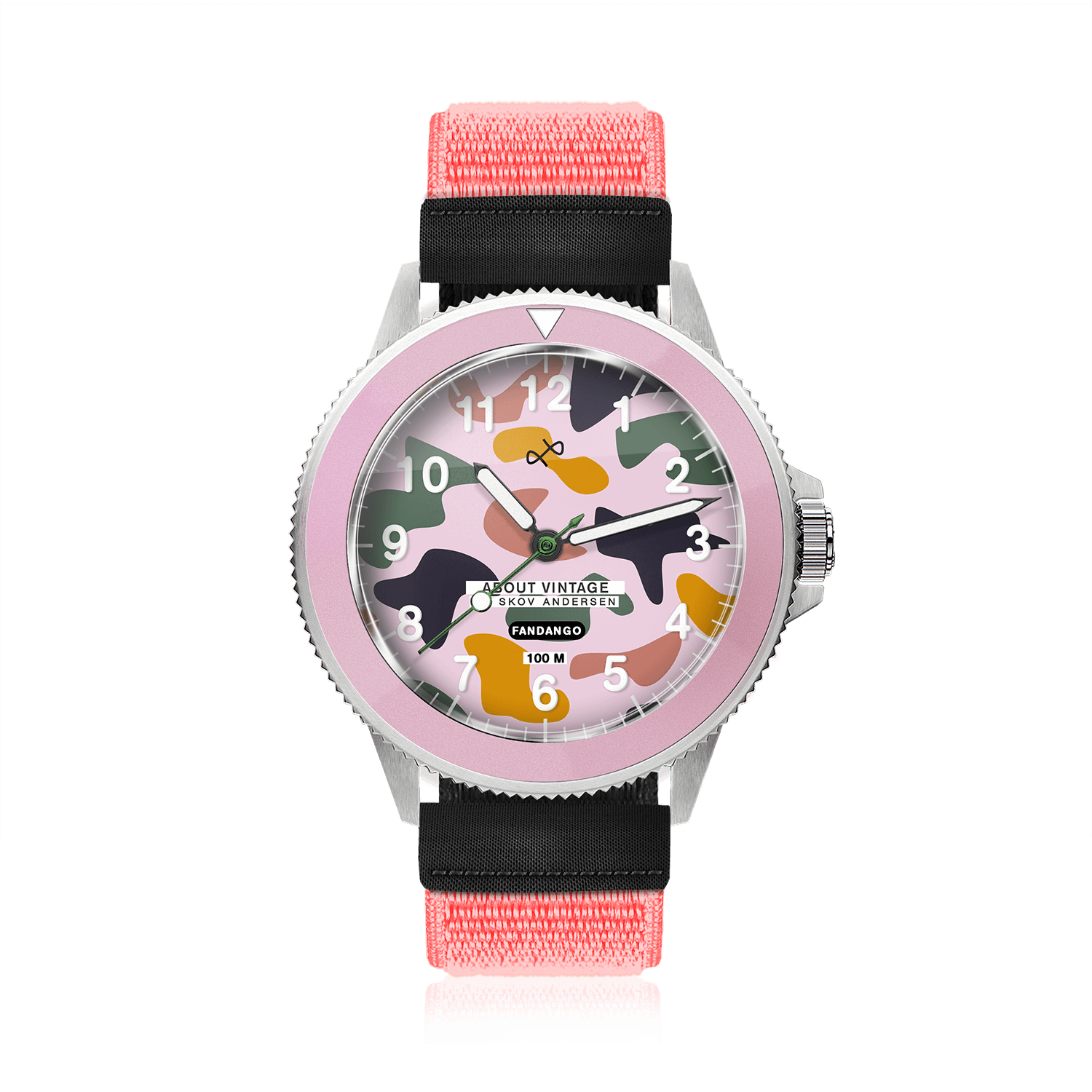 Fandango 'IBI', Pink / Army by AV86 kids watch with luminous big numbers, velcro strap, durable case, and playful camo dial design