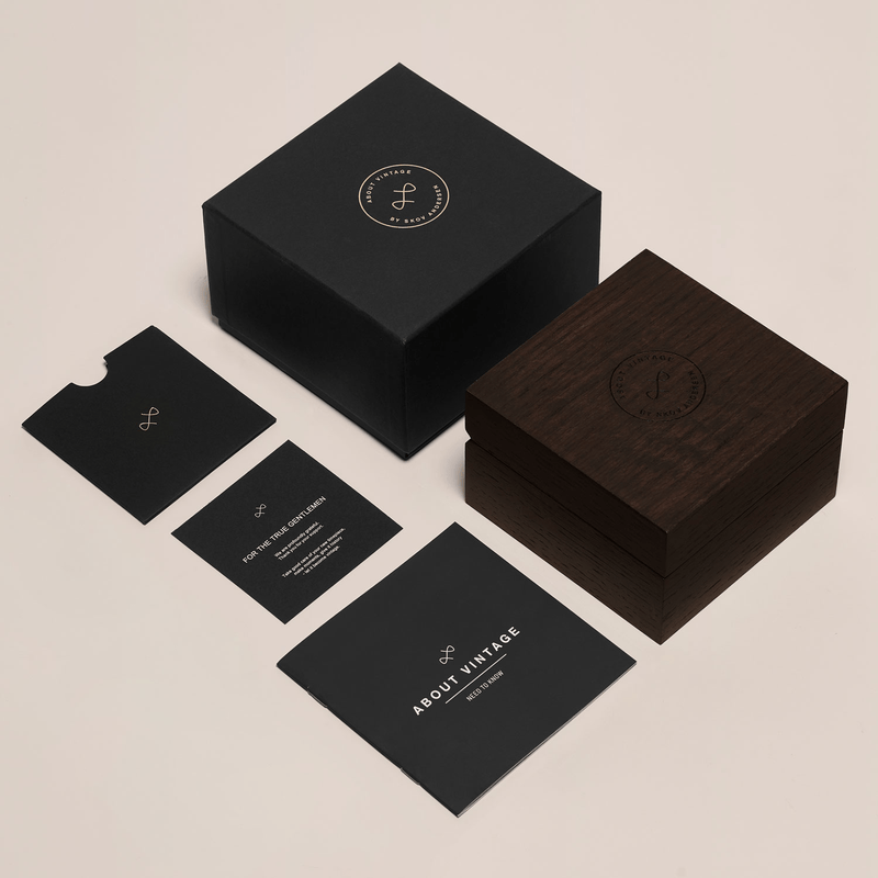 1926 At'sea Green Turtle Vintage – 39MM by AV86 luxury watch packaging with wooden box and minimalist black inserts