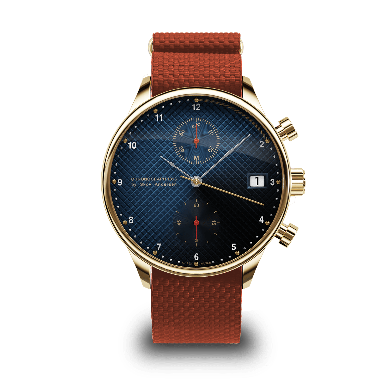 1815 Justin Gatlin, Gold / Blue Turtle vintage-inspired chronograph by AV86 with sapphire crystal and textured rubber strap