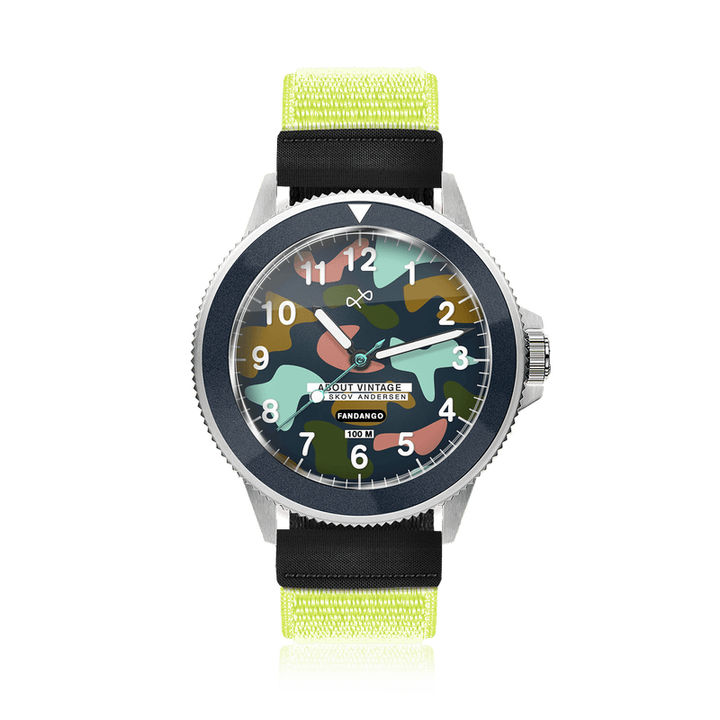 Fandango 'KAI', Dark Blue / Army by AV86 kids watch with luminous big numbers, camo dial, velcro strap, and durable design