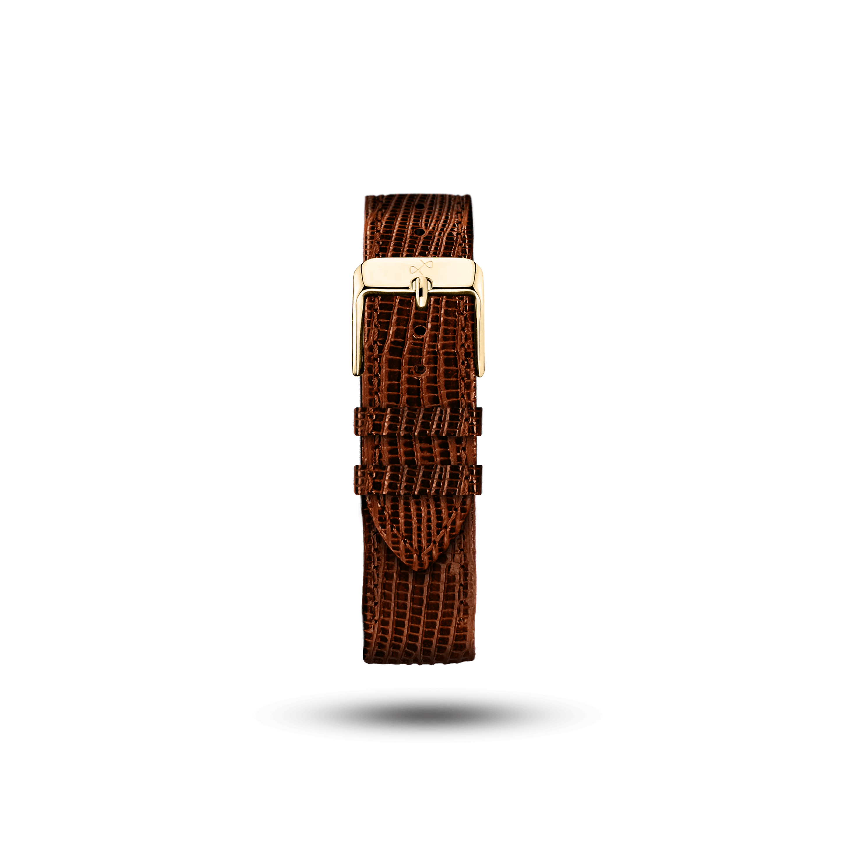 Patterned Leather (Classic) - Brown strap featuring a textured lizard pattern with a polished gold-tone buckle by AV86, showcasing refined Nordic minimalism.