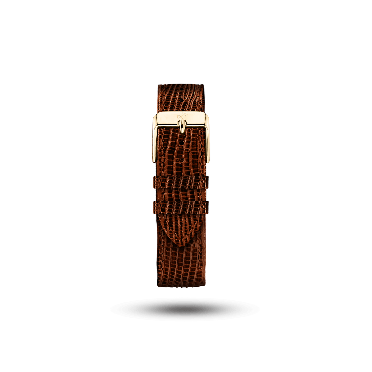 Patterned Leather (Classic) - Brown strap featuring a textured lizard pattern with a polished gold-tone buckle by AV86, showcasing refined Nordic minimalism.