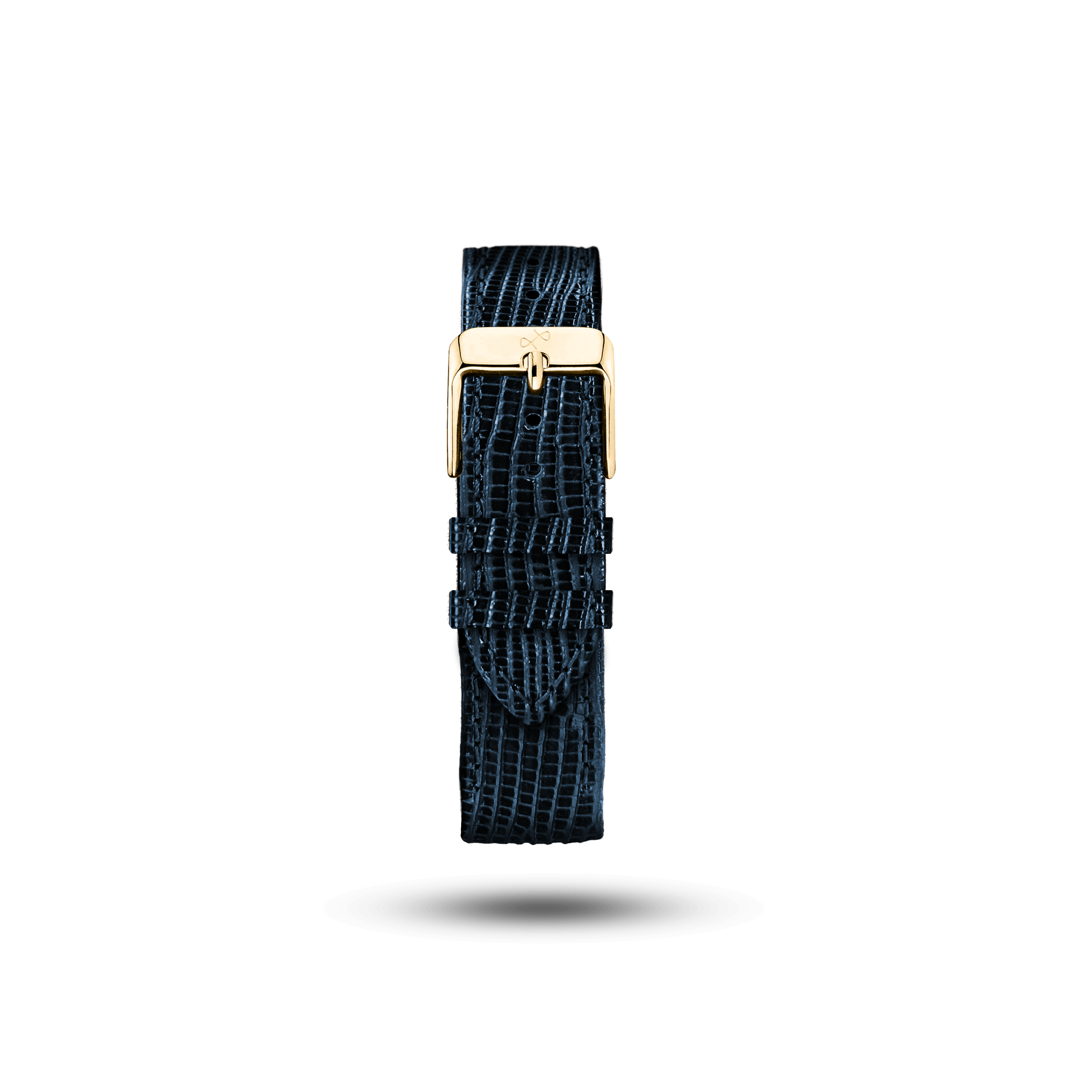 Patterned Leather (Classic) - Navy strap by AV86 showcasing a textured leather finish with a polished gold-tone buckle, exemplifying Nordic minimalism and craftsmanship.