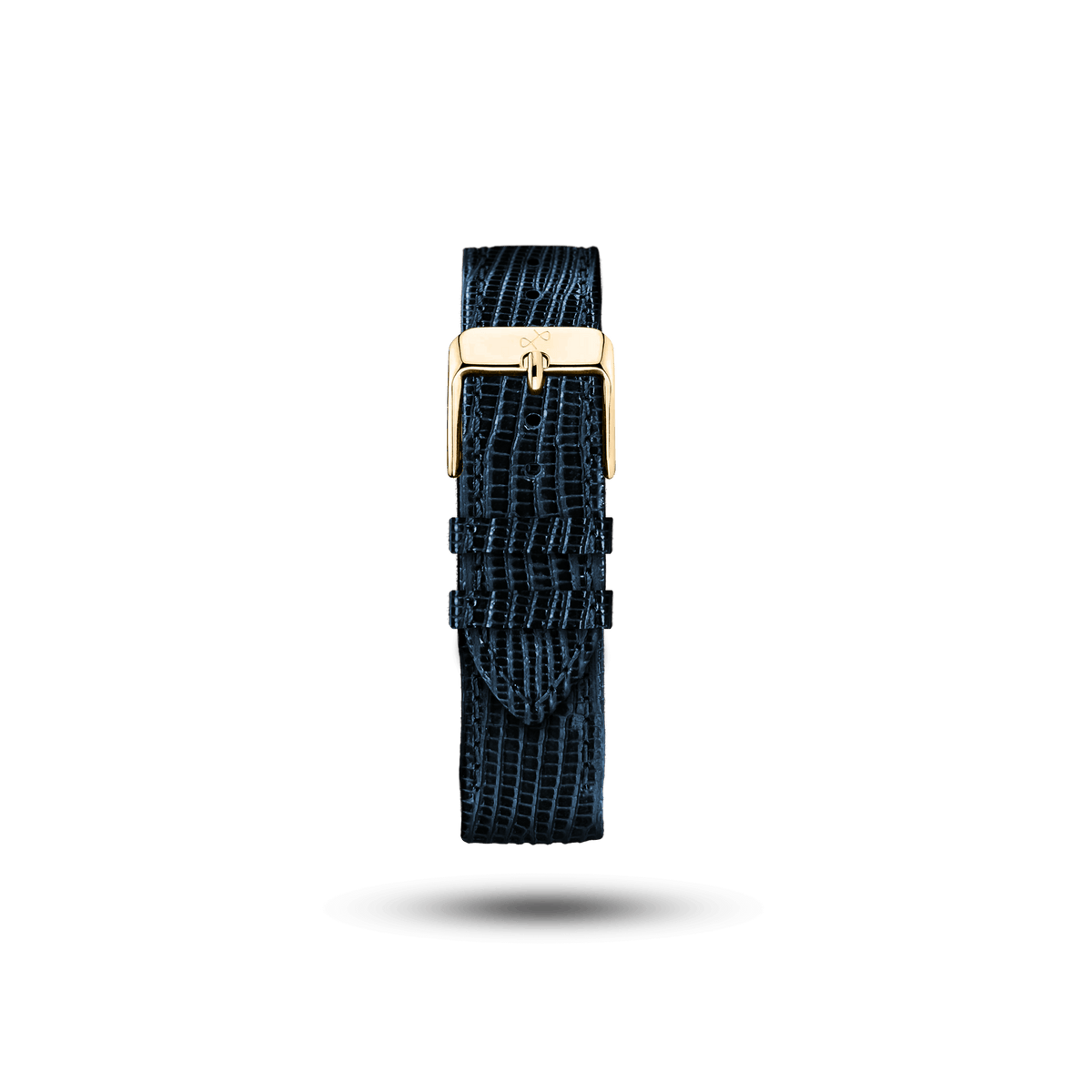 Patterned Leather (Classic) - Navy strap by AV86 showcasing a textured leather finish with a polished gold-tone buckle, exemplifying Nordic minimalism and craftsmanship.